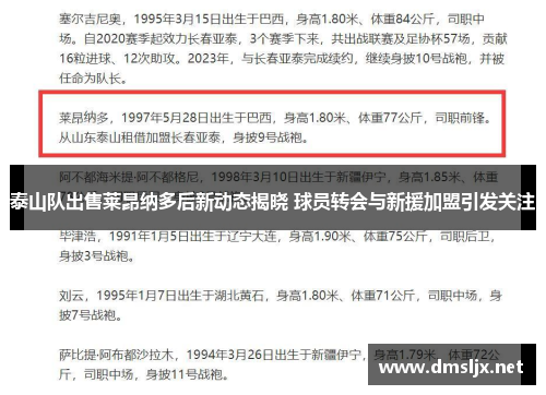 泰山队出售莱昂纳多后新动态揭晓 球员转会与新援加盟引发关注